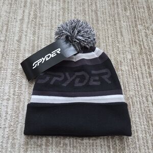 Spyder Men's Black and Gray Knit Beanie